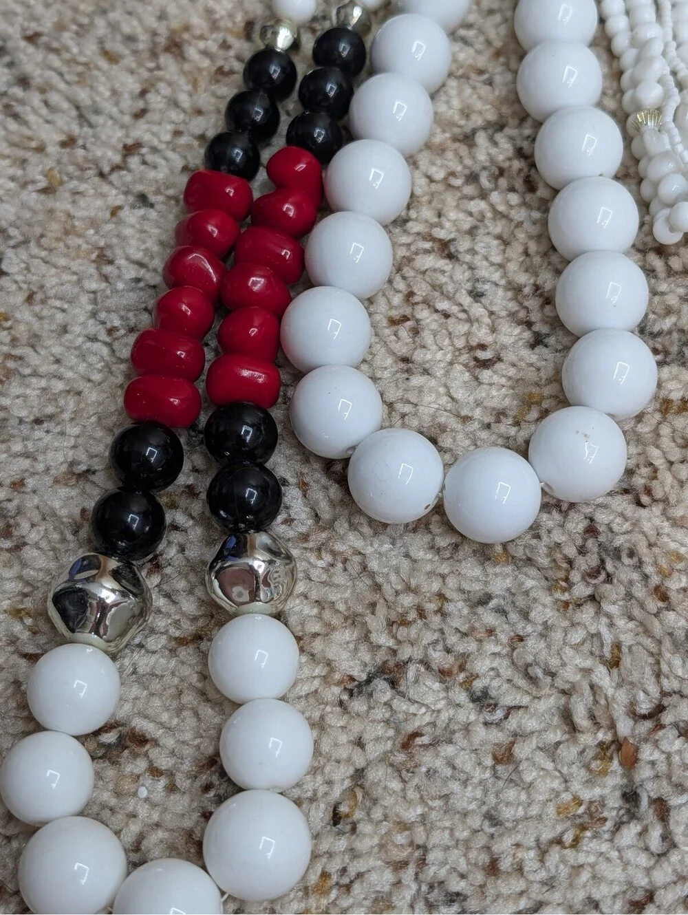 Vintage White Plastic Bead Necklace Lot Set 8 Mid Century Monochrome Modernist